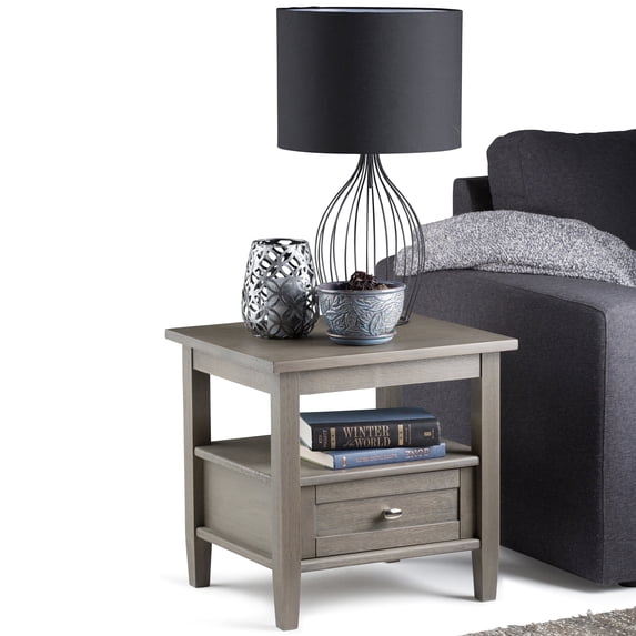 Simpli Home Warm Shaker Wood 20" Rectangle Transitional End Side Table in Farmhouse Gray