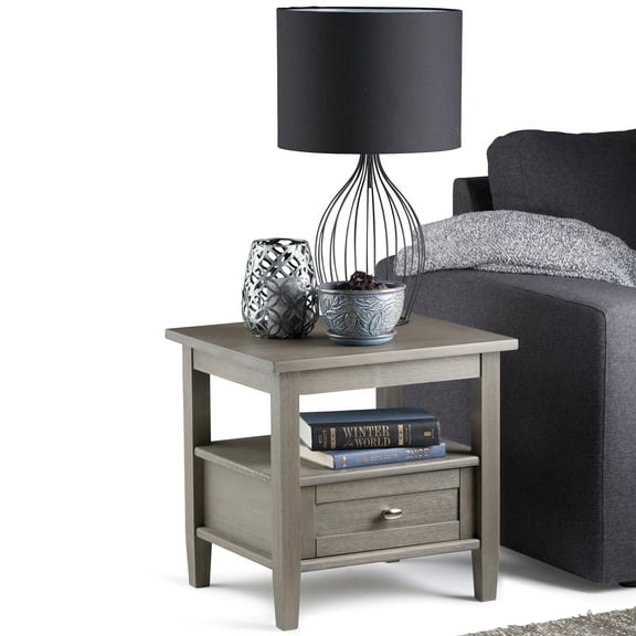 Warm Shaker Wood 20" Rectangle Transitional End Side Table in Farmhouse Gray