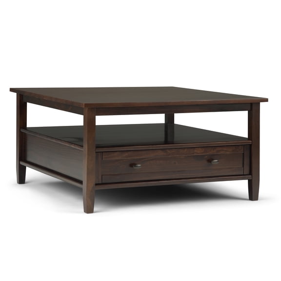 Simpli Home Warm Shaker 36 inch Wide Solid Wood Transitional Square Coffee Table in Tobacco Brown