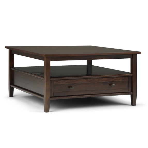 Simpli Home Warm Shaker 36 inch Wide Solid Wood Transitional Square Coffee Table in Tobacco Brown