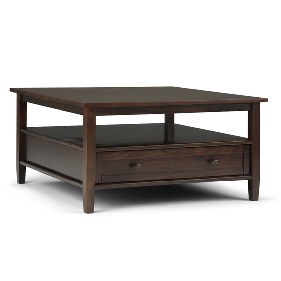 Warm Shaker 36 inch Wide Solid Wood Transitional Square Coffee Table in Tobacco Brown