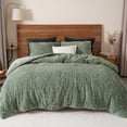 thumbnail image 1 of Warm Sherpa Fleece King Comforter Set, 3D Tufted Fluffy Sage Green Bedding for Winter, Soft 2 Pieces Shaggy Bed Set, 1 Comforter (104"x90") and 2 Pillowcases (20"x36"), 1 of 13