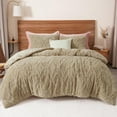 thumbnail image 1 of Warm Sherpa Fleece Queen Comforter Set, 3D Tufted Fluffy Khaki Bedding for Winter, Soft 3 Pieces Shaggy Bed Set, 1 Comforter (90"x90") and 2 Pillowcases (20"x26"), 1 of 7