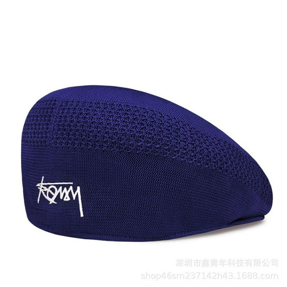 Warm Simple Mesh Peaked Cap Letter Painter Hat Autumn Winter Knitted Berets Men Berets Korean Style Hat Women Cap BLUE S