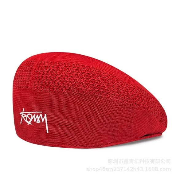 Warm Simple Mesh Peaked Cap Letter Painter Hat Autumn Winter Knitted Berets Men Berets Korean Style Hat Women Cap RED M