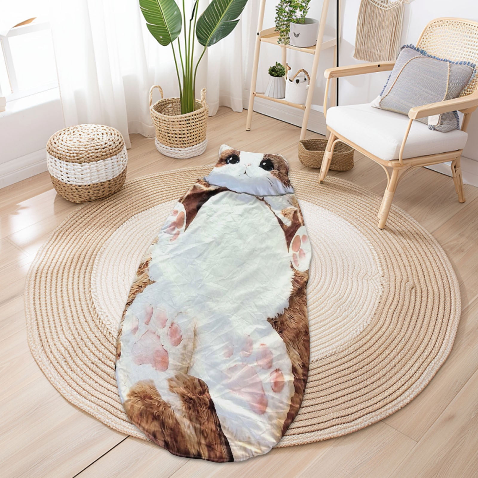 Warm Sleeping Bag, Washable Warm Blanket, 69"x32" Adult Sleeping Bag with Soft Plush, Fleece Cat Bed, Cat Blanket with Cute Design, Sturdy Home Lounging for Floor and Bed(C)