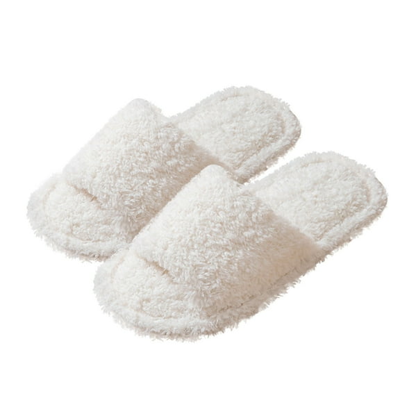 CHUMUD Warm Slippers for Women Fluffy House Shoes Open Toe Plush Bedroom Flats Lightweight Slides Fashion Non-Skid Fuzzy Soft Sole
