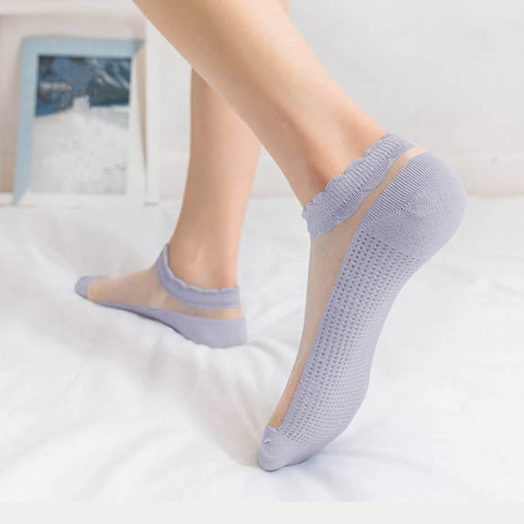 Warm Socks Women's Solid Color Shallow Mouth Socks Ventilate Sweat Absorbing Socks Half Socks Blue One Size