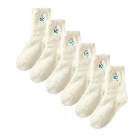 LDU Women's Thermal Crew Socks, Minimalist Flower Pattern with Fleece Lining for Everyday Comfort, 6 Pairs