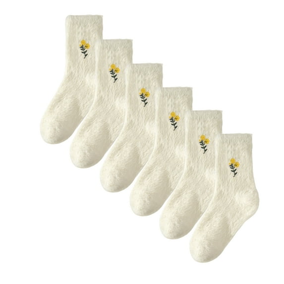 LDU Women's Thermal Crew Socks, Minimalist Flower Pattern with Fleece Lining for Everyday Comfort, 6 Pairs