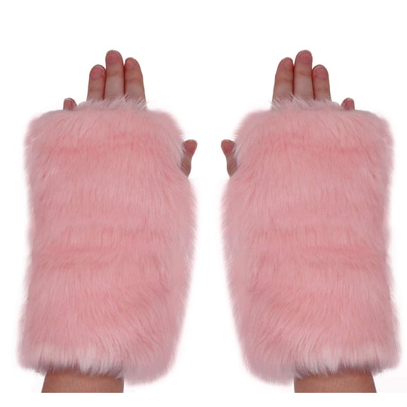 Warm Soft Faux Fur Fingerless Mittens for Women - Winter Half-Finger Gloves