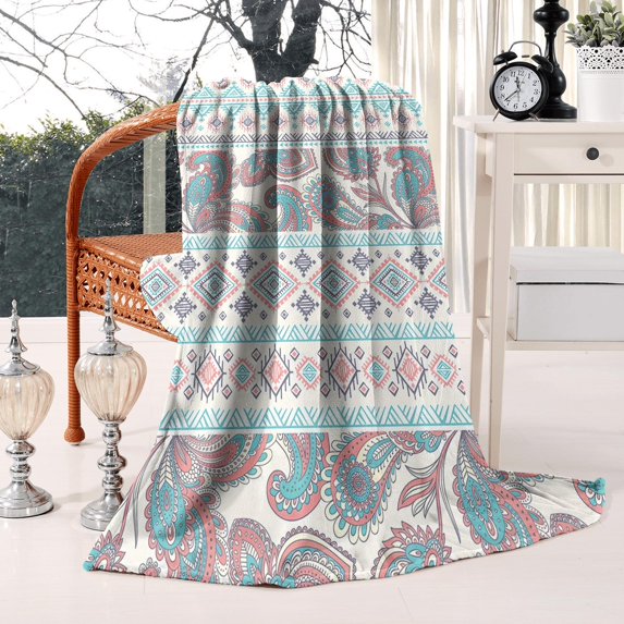 Warm Soft Flannel Boho Striped Throw - 50x60in Blanket for Bed Couch Sofa - Vintage Abstract Lightweight Throw Blankets