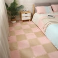thumbnail image 1 of Warm and Soft Plush Carpet with Interlocking Eva Foam Puzzle Pieces for Children's Play Area Rugs Rug Bedroom Bedrooom Foot Mat (Light pink-camel,4pcs), 1 of 7