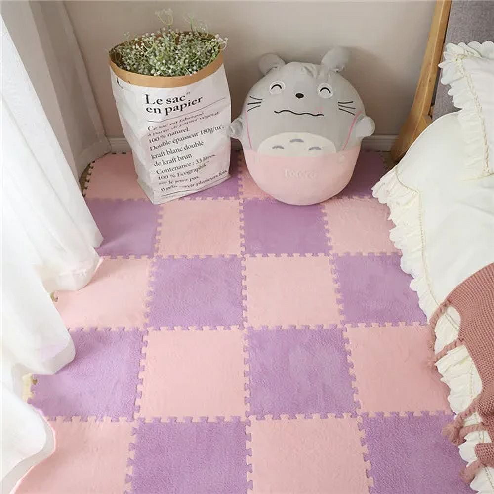Warm and Soft Plush Carpet with Interlocking Eva Foam Puzzle Pieces for ...