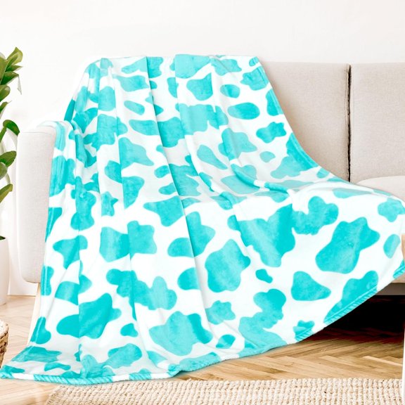 Warm Soft Throw Blanket Blue Lightweight Throw Blanket Cow Blanket Plush
