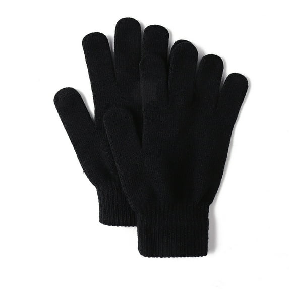 Warm Solid Color Gloves, Cold Resistant Knitted Gloves, Unisex Cycling Gloves Black One Size