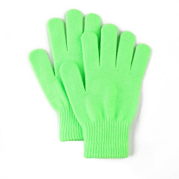 Warm Solid Color Gloves, Cold Resistant Knitted Gloves, Unisex Cycling Gloves Fluorescent Green One Size