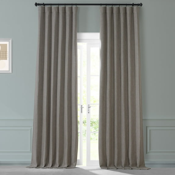 Warm Stone Grey Monochromatic Faux Linen Room Darkening Curtain Pair (2 Panels), Warm Stone Grey, 50W X 84L