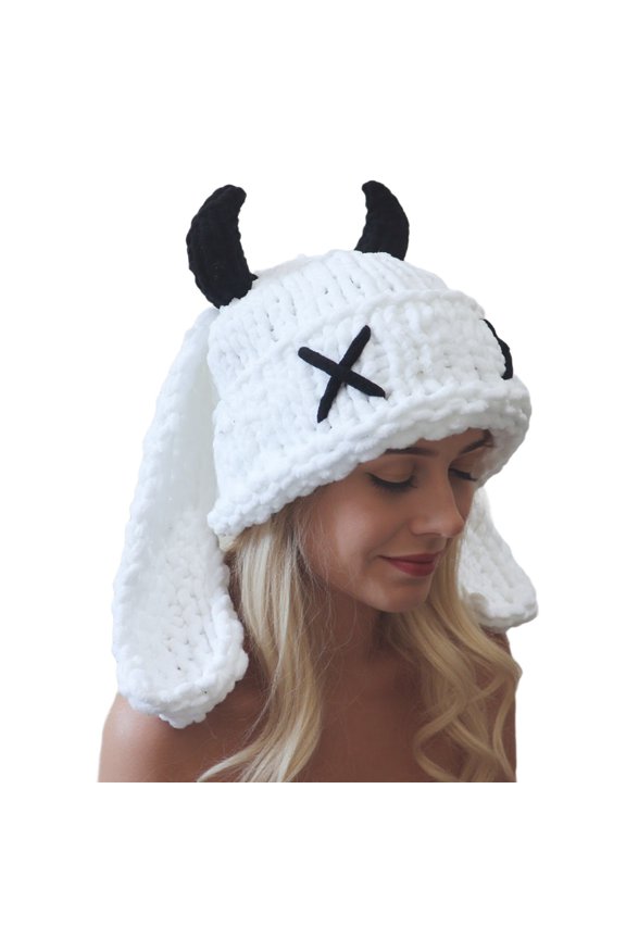 Warm Stretchy Knitted Cap With Devil & Ears Unisex Design For Men Women Kids Winter Outfits