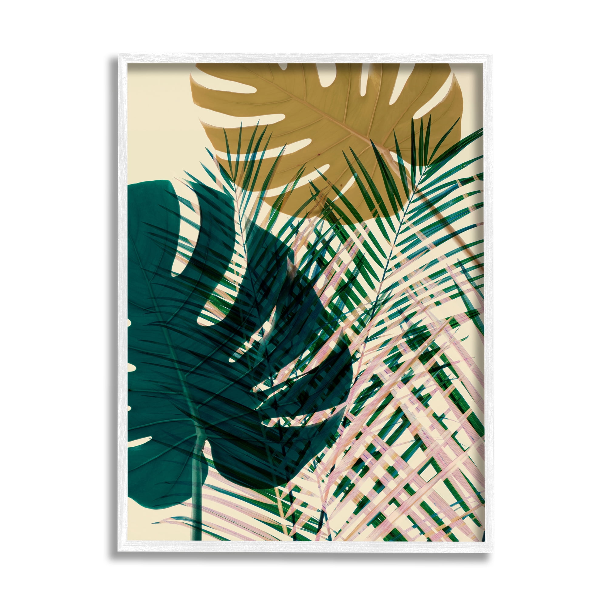 Warm Summer Palms Tropical Plant Arrangement Modern Abstraction 11 in x 14 in Framed Painting Art Print, by Stupell Home Décor