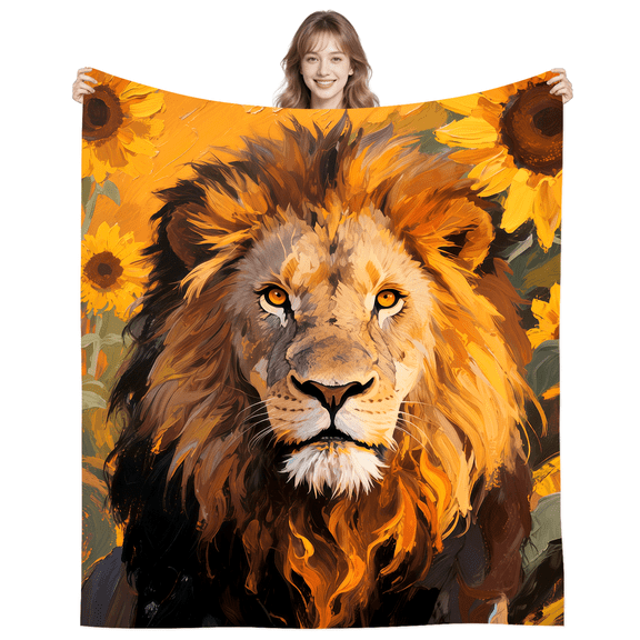 Warm Sunflower Lion Blankets Gifts for Men Women Teachers, Lightweight Soft Lions Throw Blankets for Couch Bed Traveling Birthday Gifts 50X40 Inch