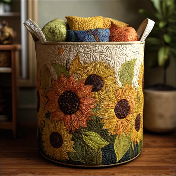 Warm Sunshine Quilted Laundry Basket, Decorative Quilted Laundry Basket for Bedroom and Home Storage