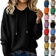 thumbnail image 1 of Warm Sweaters for Women Crew Neck Soft Hoodies Fall Winter Cozy Knitted Drawstring Hooded Pullover Black S, 1 of 4