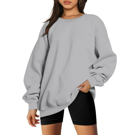 Warm Sweatshirts for Women Crewneck Long Sleeve Sweaters Lightweight Fashion Blouse 2025 Gray XXL