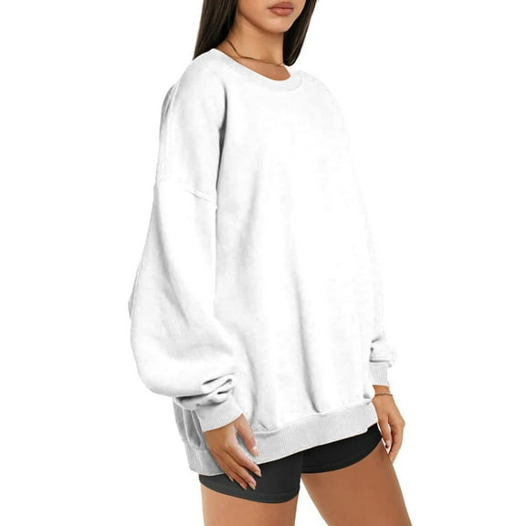 Warm Sweatshirts for Women Crewneck Long Sleeve Sweaters Lightweight Fashion Blouse 2025 White L
