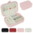 thumbnail image 1 of Keyroal Travel Jewelry Box for Women Girls, PU Leather Organizer with Metal Clasp, Hidden Pouch & Tangle-Free Hooks, Compact Jewelry Case for Necklace Ring Earring Bracelet (Pink), 1 of 9
