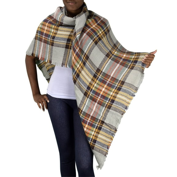 Warm Tartan Plaid Woven Oversized Fringe Scarf Blanket Shawl Wrap