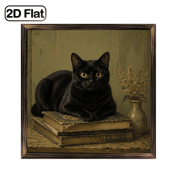 Warm Tea Time Black Cat Theme Design Decorative Sign Plaque-Rustic Style Wood Frame-Farmhouse Decor for Home, Cafe, Office, Garden-Artificial Wood Sign, Perfect Holiday Gift, Neutral Tone