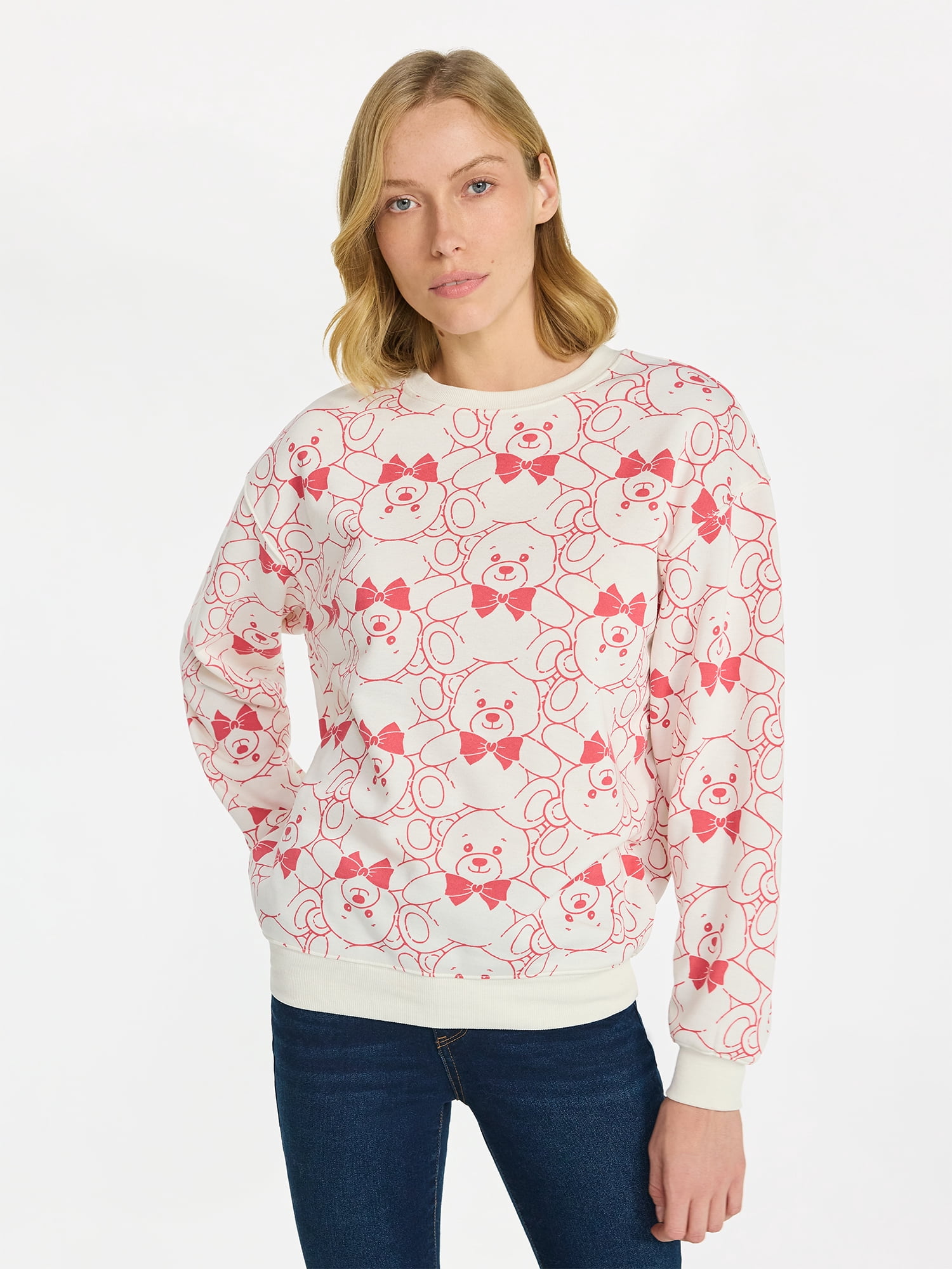 Women's Teddy Bear Graphic Fleece Sweatshirt, Sizes XXS-XXL