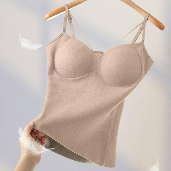 Warm Thermal Tank Top for Women Spaghetti Straps Camisole Fleece Lined Camisole Underwear Vest Beige XL