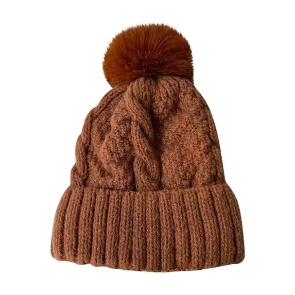 Warm Thick Cable Knit Faux Fuzzy Fur Pom Fleece Lined Skull Cap Cuff Beanie