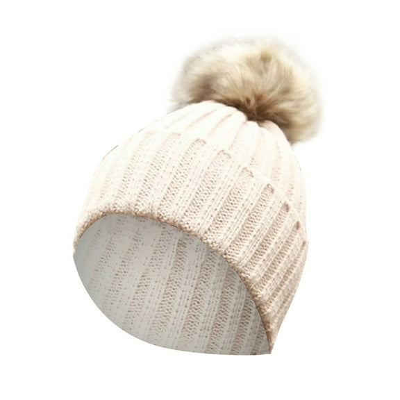 Warm Thick Cable Knit Faux Fuzzy Fur Pom Fleece Lined Skull Cap Cuff Beanie