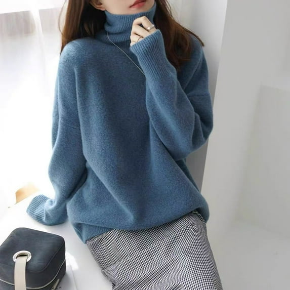 Warm Thick High Neck Loose Women Knitted Sweater Casual Oversized Pullover Tops For Winter Fashion Outerwear Chic Fall Sweaters Women