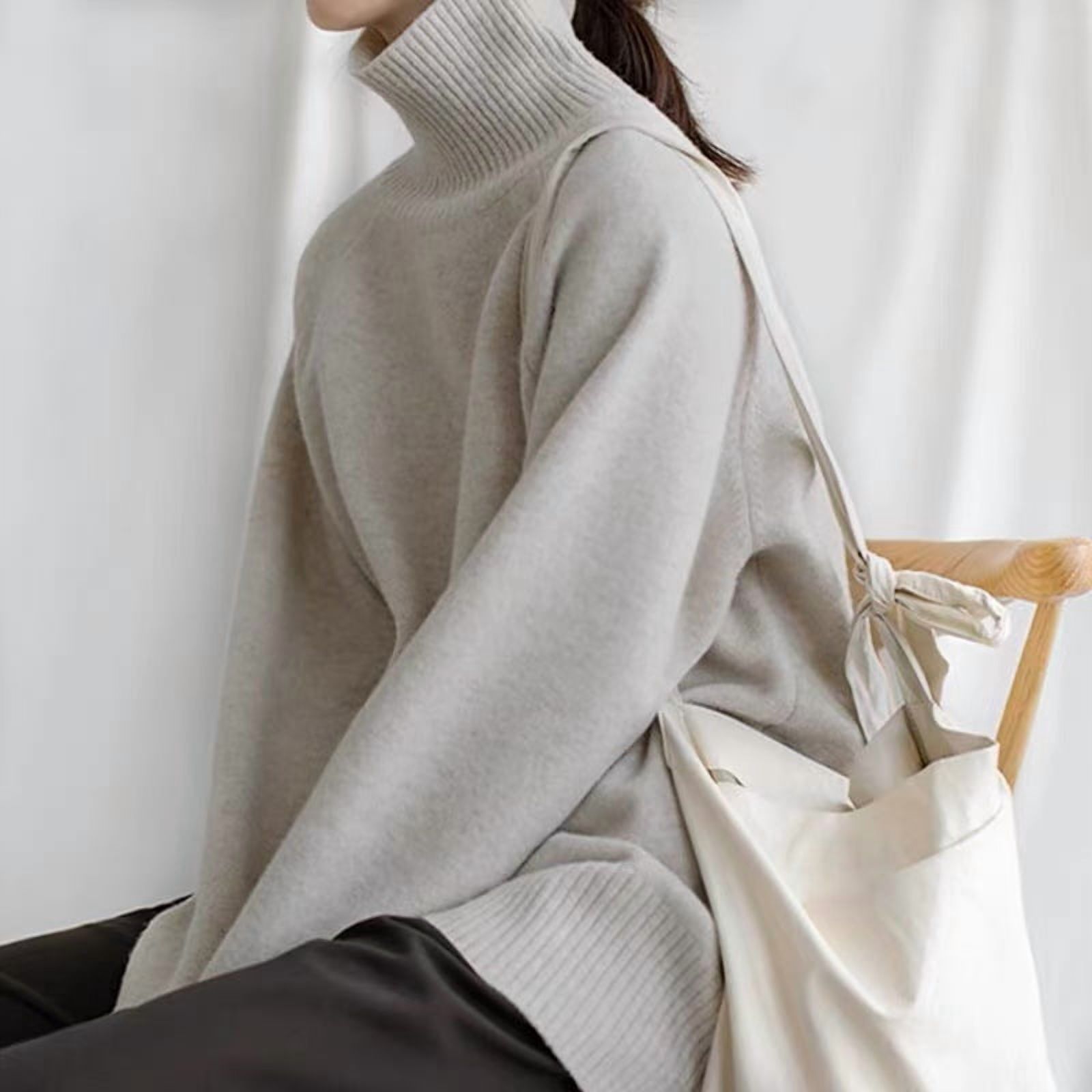 Women's Vintage High-Neck Sweater - Cozy Loose Fit for Fall/Winter main image 1
