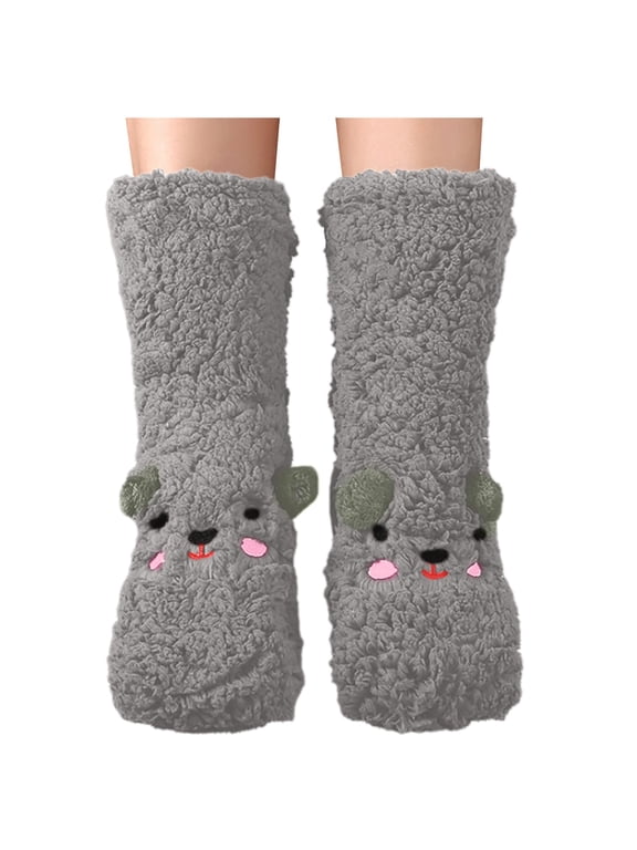 Warm Thick Knee High Socks for Women - Plush Fuzzy Sleeping Socks, Cozy Floor Slipper Socks with Soft Lining, Winter Home Lounge Boot Socks for Cold Weather Indoor Wear Gray