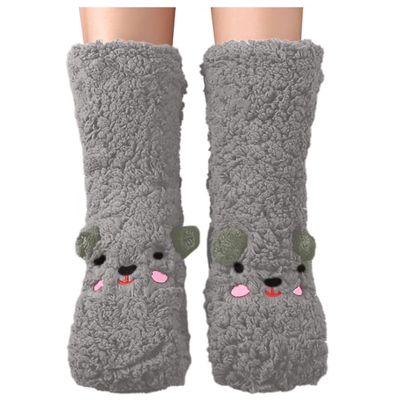 Warm Thick Knee High Socks for Women - Plush Fuzzy Sleeping Socks, Cozy Floor Slipper Socks with Soft Lining, Winter Home Lounge Boot Socks for Cold Weather Indoor Wear Gray