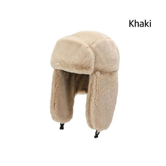 Warm Thick Plush Windproof Winter Hat Snow Caps Russian Ushanka Bomber Hat BEIGE