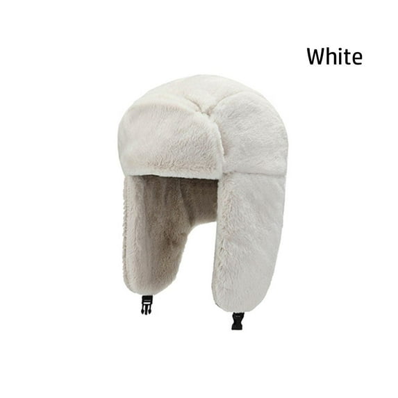 Warm Thick Plush Windproof Winter Hat Snow Caps Russian Ushanka Bomber Hat WHITE