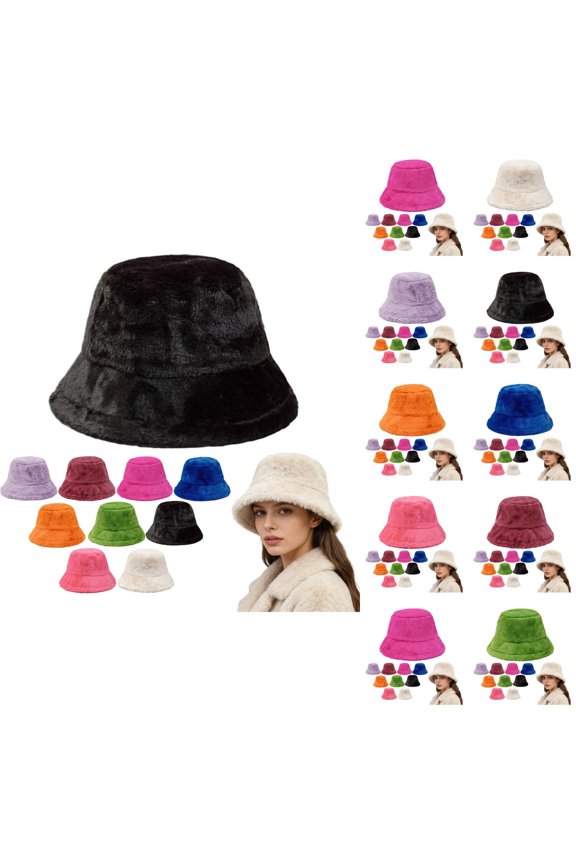 Warm Thickened Furry Hat, Winter Fisherman Cap for Girls with Imitation Rabbit Hair, Big Head Circumference Plush Bucket Hat, Autumn and Winter Versatile Fashion Hat