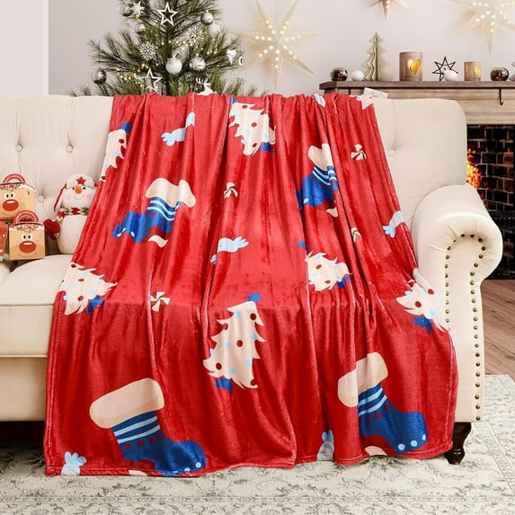 Warm Throw Blanket Red Snowflake Christmas Blanket Red Print Soft Warm Nap Blanket Suitable for Sofa Bed Camping Festival