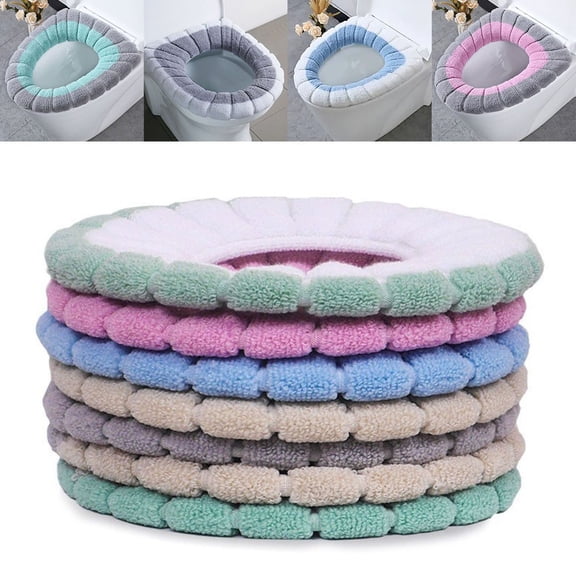 Warm Toilet Seat Cover Mat Bathroom Toilet Pad Cushion Seat Closestool Cover With Handle Thicker Soft Washable Closestool Warmer White&Blue Smile Home