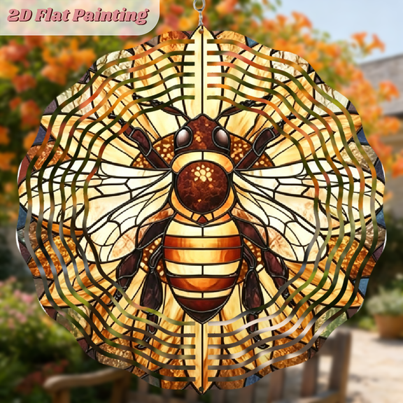 Warm-Toned Bee Theme, a 2D flat circular iron wind chime. Beautiful Hanging Ornaments that can be hung freely. The size is 10 * 10 inches.
