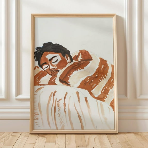 Warm Tones Sleeping Woman Wall Art, Cozy Minimalist Bedroom Print, Neutral Aesthetic Poster For Relaxing Home Decor Wall Art, Modern Wall Decor, 8x12 UNFRAMED