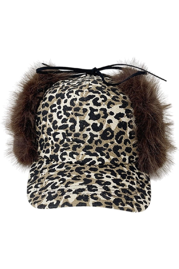 Warm Trapper Hat, Unisex Winter Ear Flap, Leopard Print Baseball Cap with Earflap, Hunting Hat for Skiing Skating Outdoor Activities