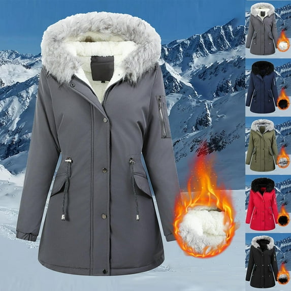 Warm Trench Coat For Women Long Sleeve Solid Color Button Waist Bandage Zipper Hooded Gray Fall/Winter Outerwear Coats (M)