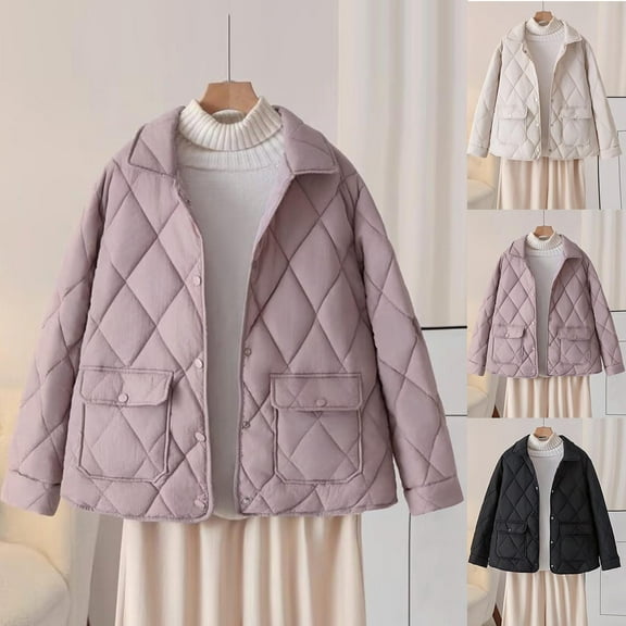 Warm Trench Coat For Women Warm Quilted Floral Soild Puffer Long Sleeve Purple Fall/Winter Outerwear Coats With Pockets (XL)